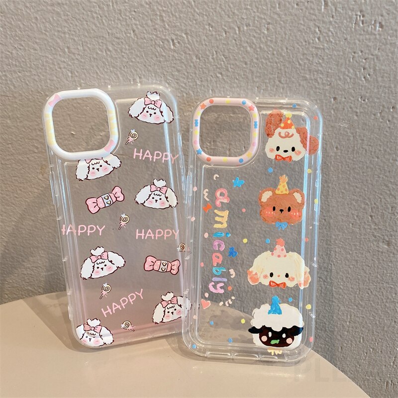 Yickyue Air Bag Shockproof Capa Phone Case For apple iPhone 14 Plus 11 12 13 Pro Max 14Pro Soft Clear Cover Cute Cartoon Dog Bear Shell