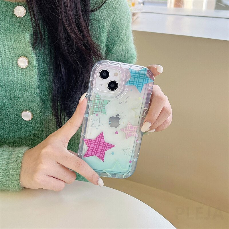 Yickyue Gasbag Shockproof Phone Case For apple iPhone 14 Plus 11 12 13 Pro Max 14promax Soft Cover Cute Girly Stars Full Protection Capa