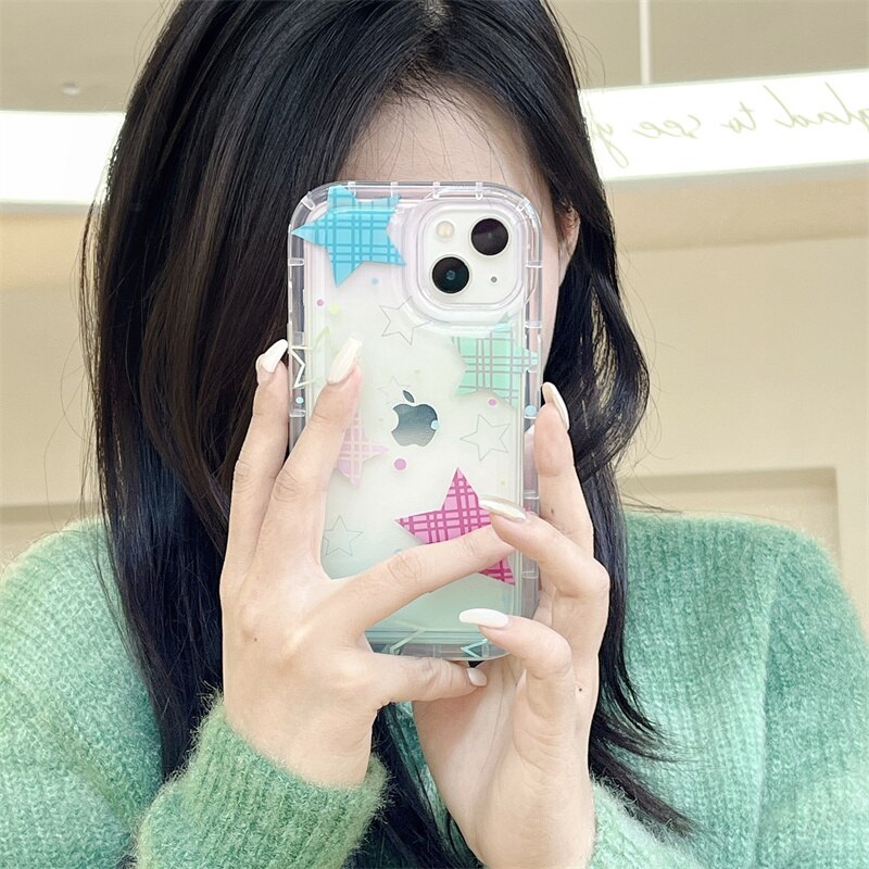 Yickyue Gasbag Shockproof Phone Case For apple iPhone 14 Plus 11 12 13 Pro Max 14promax Soft Cover Cute Girly Stars Full Protection Capa