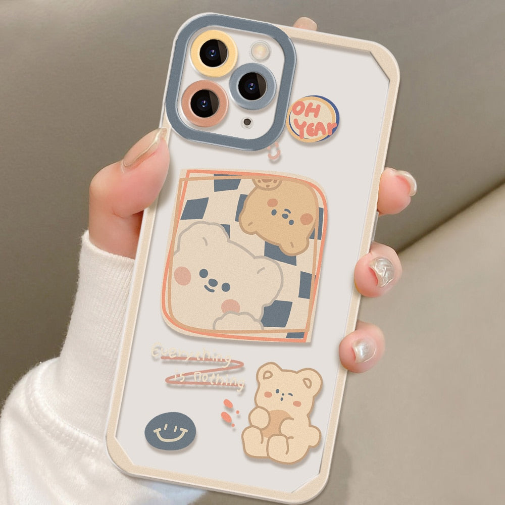 Yickyue For iPhone 11 Case Retro Chocolate Bear Phone Case For iPhone 13 12 11 14 Pro Max Xs Max XR X Lens Protection Cute Silicon Cover