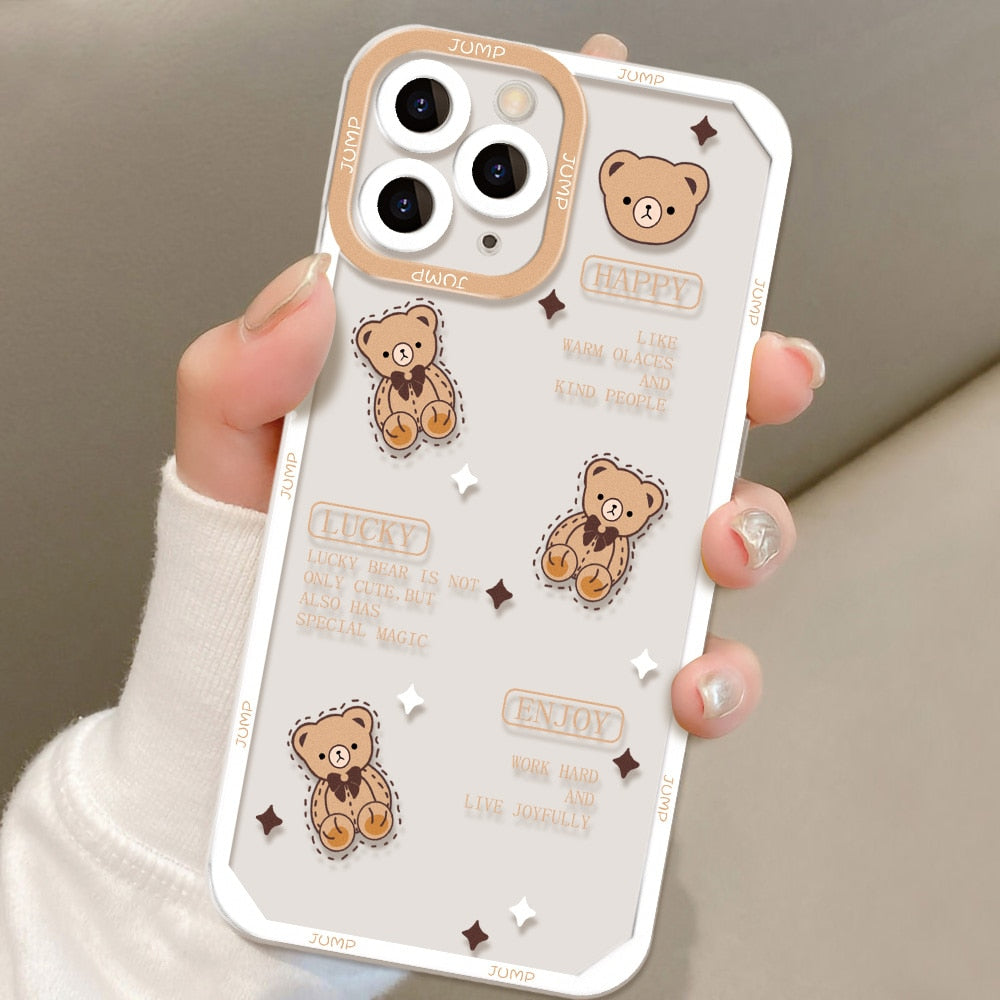 Yickyue For iPhone 11 Case Retro Chocolate Bear Phone Case For iPhone 13 12 11 14 Pro Max Xs Max XR X Lens Protection Cute Silicon Cover