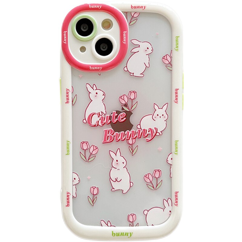 Yickyue Cute Cartoon Rabbit Phone Case For apple iPhone 14 Plus 11 12 13 Pro Max 14pro Soft Clear Cover Girly Pink Puff Shockproof Capa
