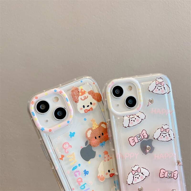 Yickyue Air Bag Shockproof Capa Phone Case For apple iPhone 14 Plus 11 12 13 Pro Max 14Pro Soft Clear Cover Cute Cartoon Dog Bear Shell