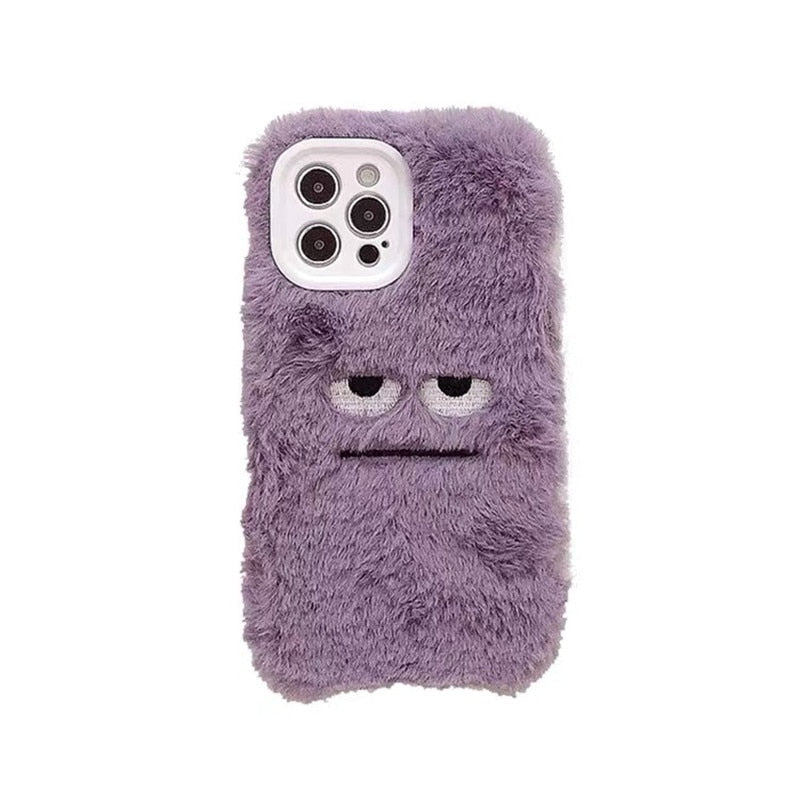 Korean Cute Funny Fur Fluffy Phone Case For iphone 13 12 11 Pro MAX Mini X XS XR 7 8 Plus SE Girl Cover Soft Plush Coque