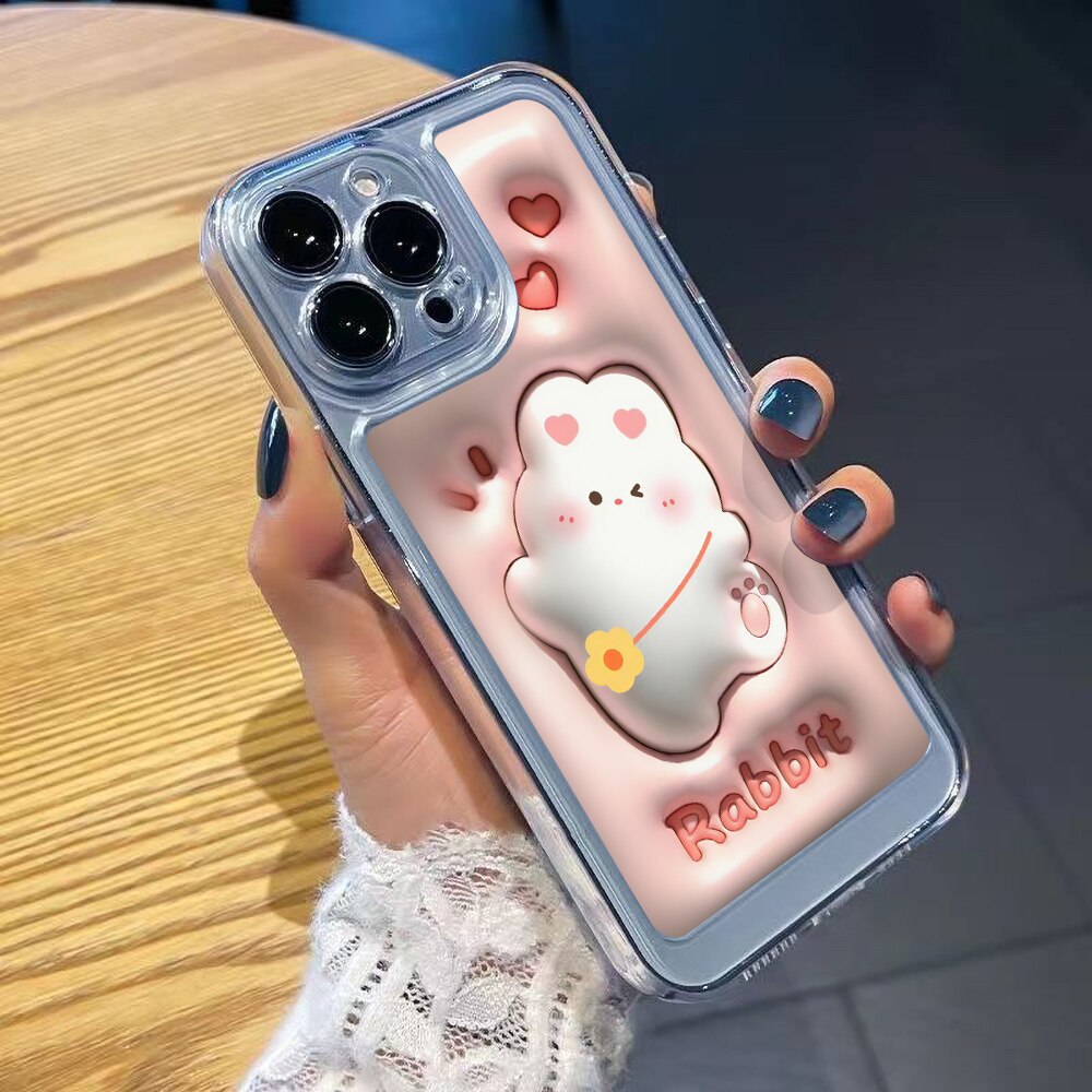 Yickyue Cute Rabbit Bunny Pink Heart Phone Case For iPhone 13 Pro Max Case iPhone 11 Case iPhone 12 14 Pro Max X XS XR Kawaii Soft Cover