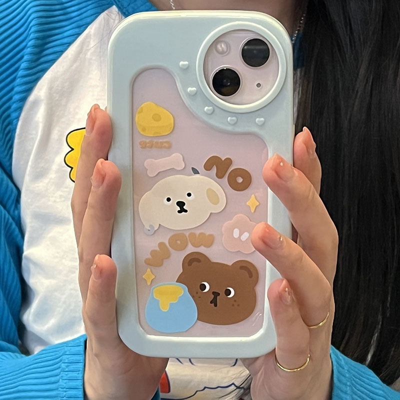 Luxury Cute Animal Cartoon Bear Clear Soft Phone Cases For iPhone 13 12 11 Pro Max X XS Max XR Lovely love lens Frame Cover Gift