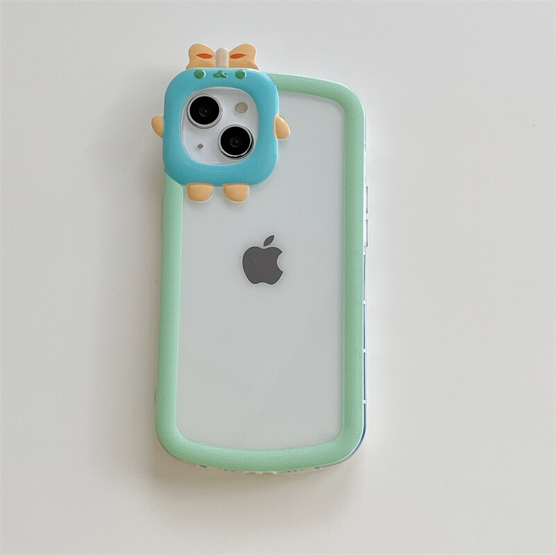 Lovely Cartoon Transparent Phone Case For iPhone 12 11 13 Pro Max XR XS Max X Cute Camera Protection Clear TPU Soft Bumper Cover