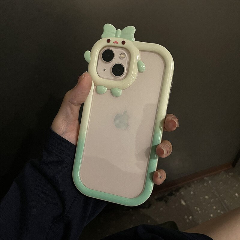 Japan Gradient Cute Cartoon Camera Protective Phone Case For iPhone 13 12 11 Pro XS Max XR 2 in 1 Clear Shockproof Soft Cover