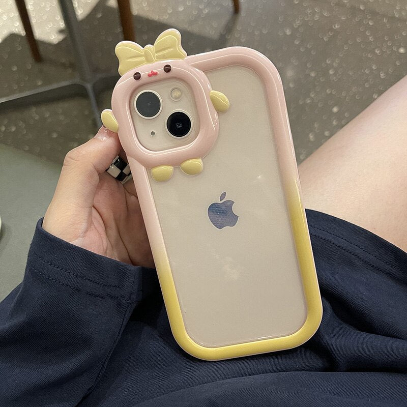 Japan Gradient Cute Cartoon Camera Protective Phone Case For iPhone 13 12 11 Pro XS Max XR 2 in 1 Clear Shockproof Soft Cover