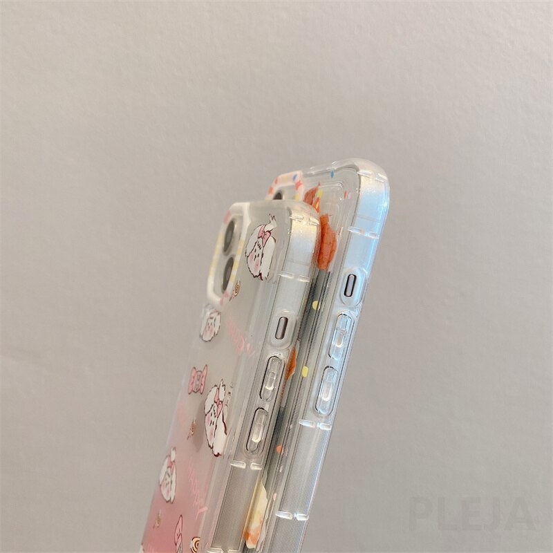 Yickyue Air Bag Shockproof Capa Phone Case For apple iPhone 14 Plus 11 12 13 Pro Max 14Pro Soft Clear Cover Cute Cartoon Dog Bear Shell