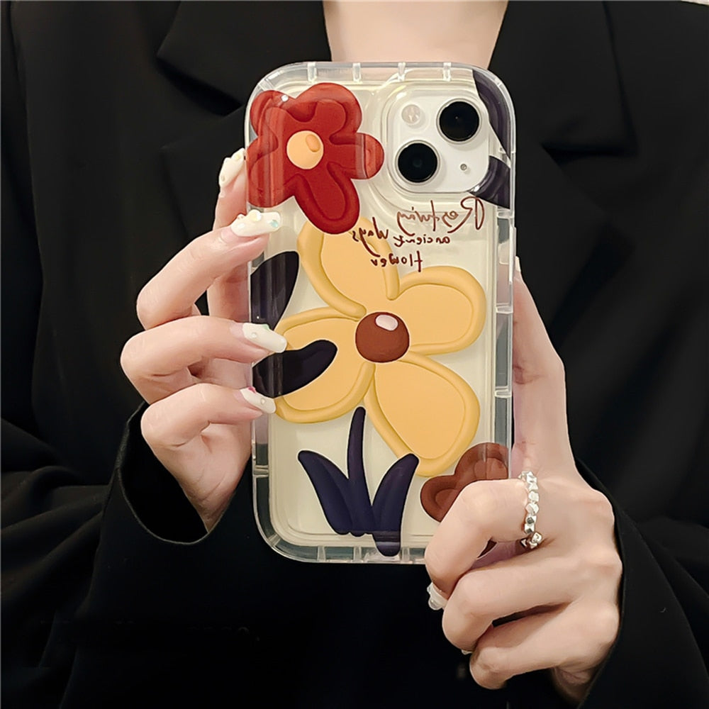 Yickyue Retro Oil Painting Flower Transparent Phone Case For iPhone 14 11 13 12 Pro Max 14 Plus 7 8 Plus SE Air Cushion Shockproof Cover