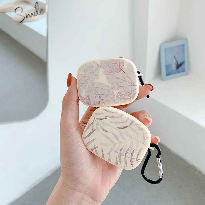 Yickyue INS leaf vein painted phone Case For iphone 11 12Pro Max X XR 7 8Plus for airpods Pro 2 1 Earphone case Protective cover
