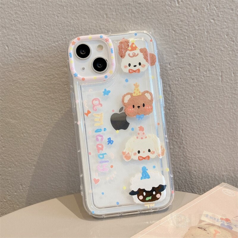 Yickyue Air Bag Shockproof Capa Phone Case For apple iPhone 14 Plus 11 12 13 Pro Max 14Pro Soft Clear Cover Cute Cartoon Dog Bear Shell