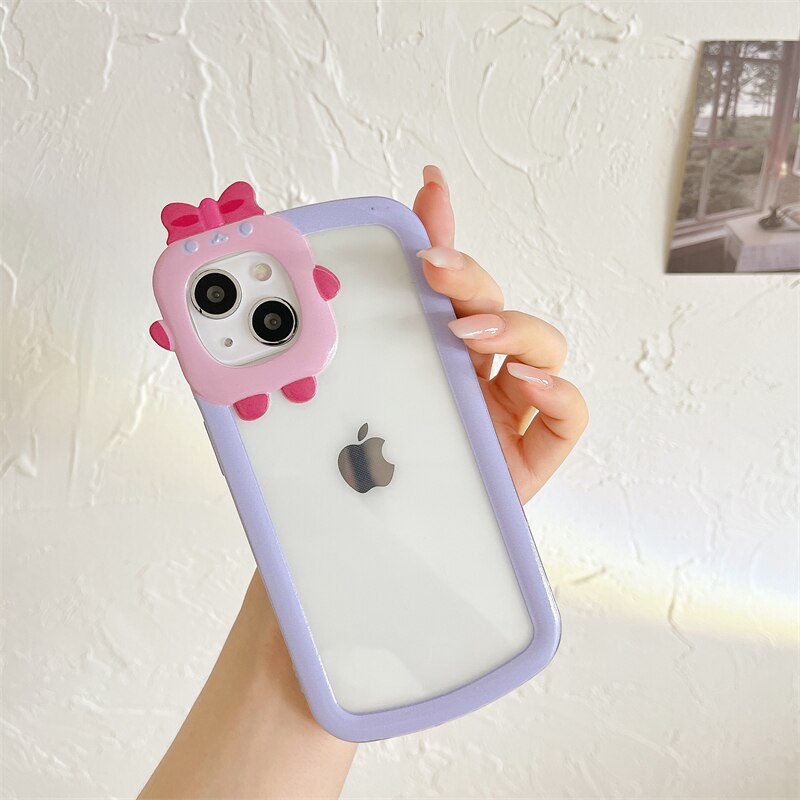 Lovely Cartoon Transparent Phone Case For iPhone 12 11 13 Pro Max XR XS Max X Cute Camera Protection Clear TPU Soft Bumper Cover