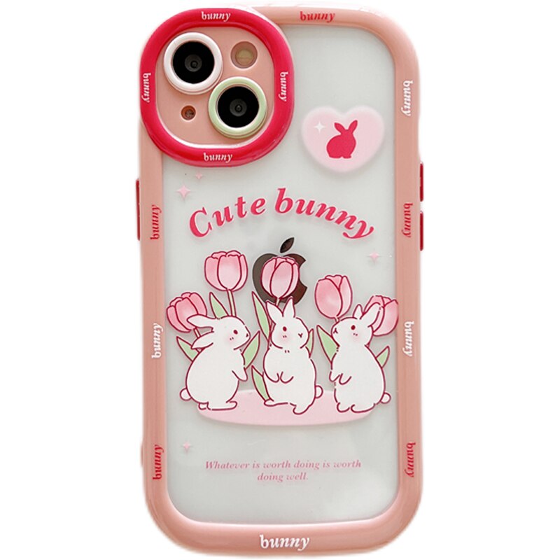 Yickyue Cute Cartoon Rabbit Phone Case For apple iPhone 14 Plus 11 12 13 Pro Max 14pro Soft Clear Cover Girly Pink Puff Shockproof Capa