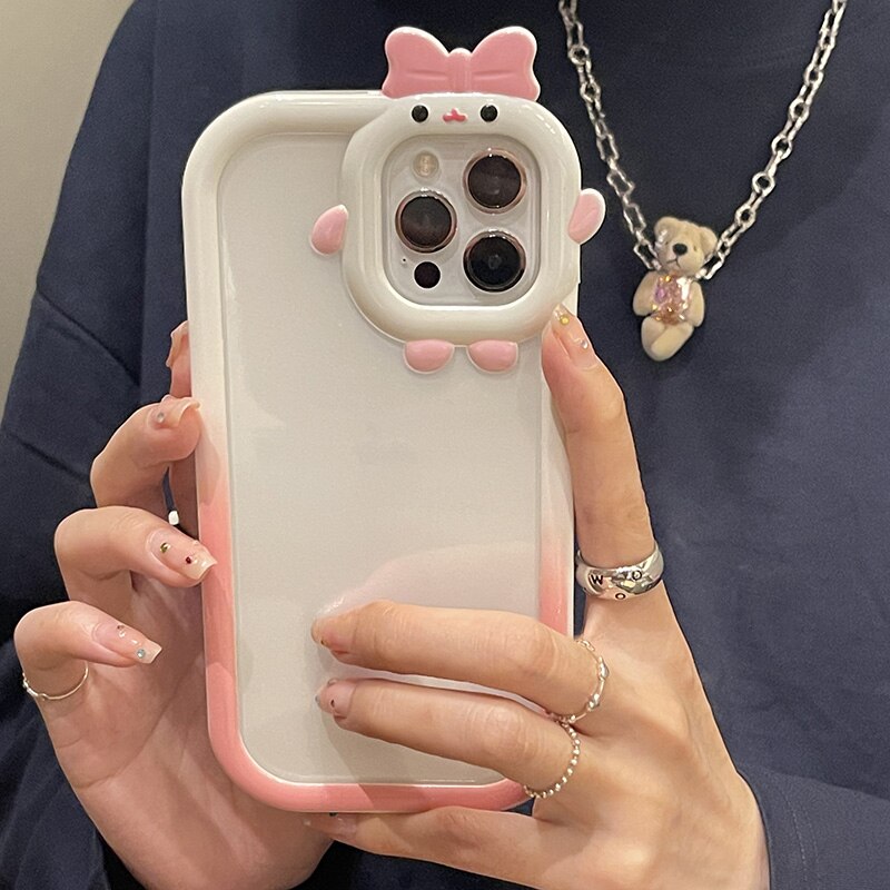 Japan Gradient Cute Cartoon Camera Protective Phone Case For iPhone 13 12 11 Pro XS Max XR 2 in 1 Clear Shockproof Soft Cover