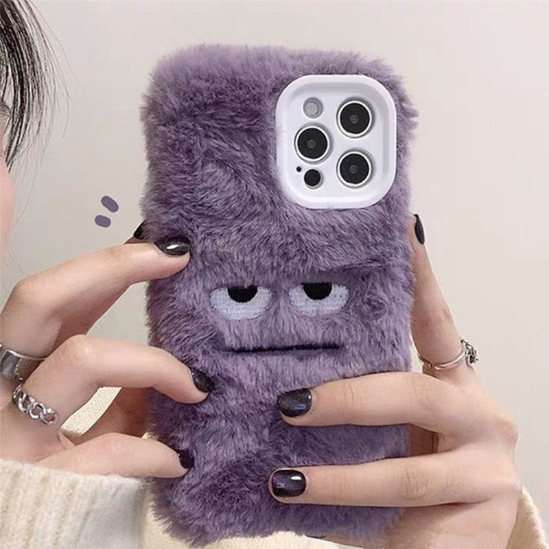 Korean Cute Funny Fur Fluffy Phone Case For iphone 13 12 11 Pro MAX Mini X XS XR 7 8 Plus SE  Girl Cover Soft Plush Coque
