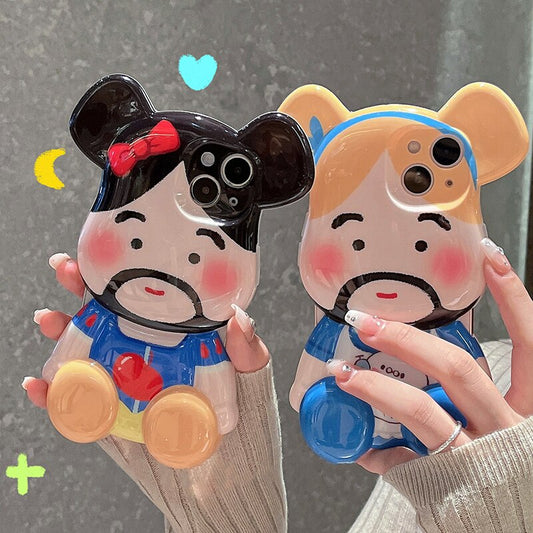 Funny Cute Cartoon 3D Phone Case For iPhone 13 12 11 Pro Max X XS XR Lovely Friend Couples Glossy Shockproof Soft Silicone Cover