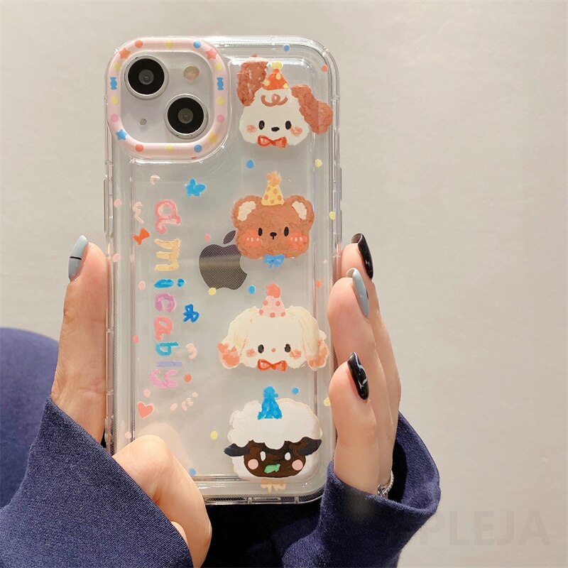 Yickyue Air Bag Shockproof Capa Phone Case For apple iPhone 14 Plus 11 12 13 Pro Max 14Pro Soft Clear Cover Cute Cartoon Dog Bear Shell
