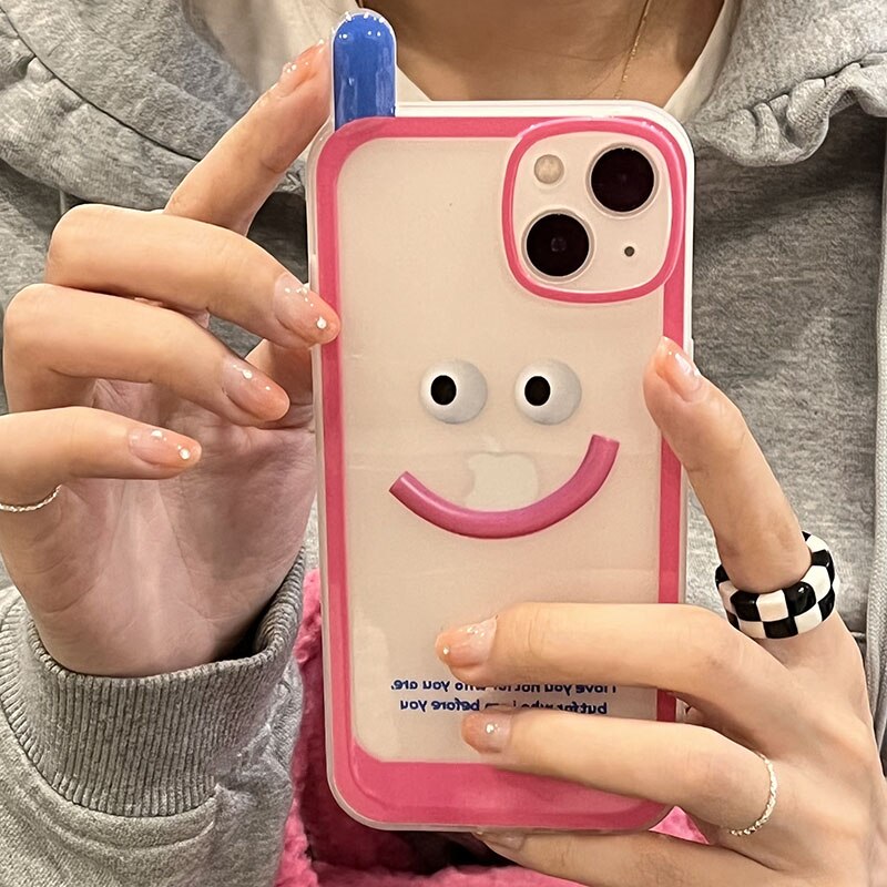 Korean Funny Vintage Sad Smile Face Phone Case For iphone 12 11 13 Pro Max X Xs Max XR 2022 Retro Clear Cover Friend Couple Gift