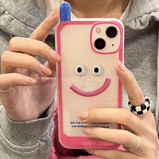 Korean Funny Vintage Sad Smile Face Phone Case For iphone 12 11 13 Pro Max X Xs Max XR 2022 Retro Clear Cover Friend Couple Gift