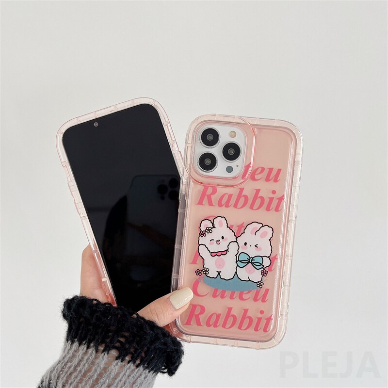Yickyue Gasbag Shockproof Phone Case For apple iPhone 14 Plus 11 12 13 Pro Max 14promax Soft Cover Girly Cute Cartoon Rabbit Pink Capa