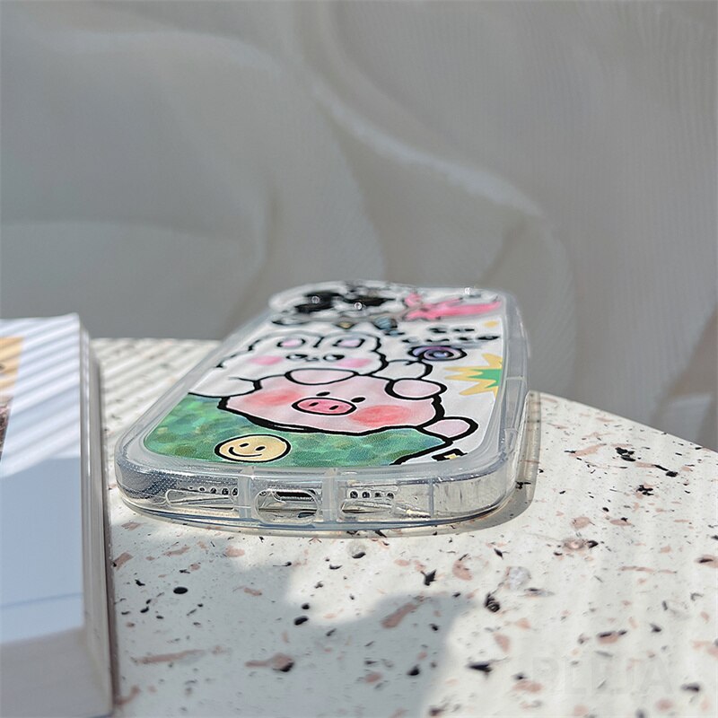 Yickyue Flower Pendant Air Bag Shockproof Phone Case For apple iPhone 14 Plus 11 12 13 Pro Max Soft Cover Cute Cartoon Pig Capa Keychain