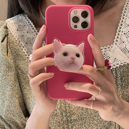 Lovely 3D Cat Holder Stand Soft Matte Phone Case For iPhone 13 11 12 Pro Max MiNi XR X XS Max 7 8 Plus SE 2020 3 Pink Back Cover