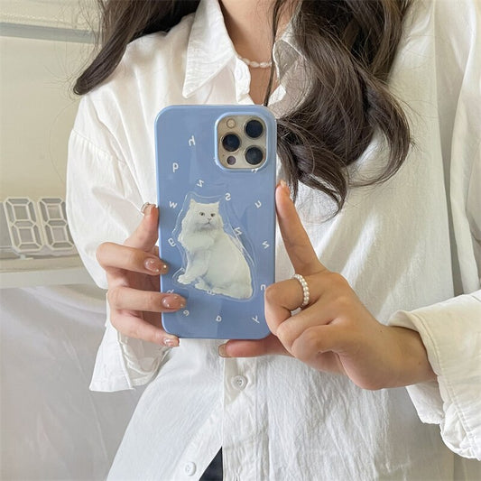 Korea Cute Letters Cat Bracket Phone Case For iPhone 13 12 11 Pro XS Max X XR Animal Holder Protective Soft Glossy Back Cover