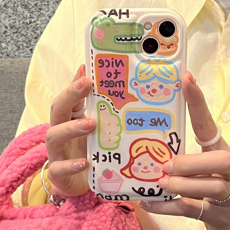 INS Korea Color Graffiti Tide Cute Phone Case For iphone 11 13 12 Pro Max Cartoon Lovely Anti-drop Soft Cover Couple Friend Gift
