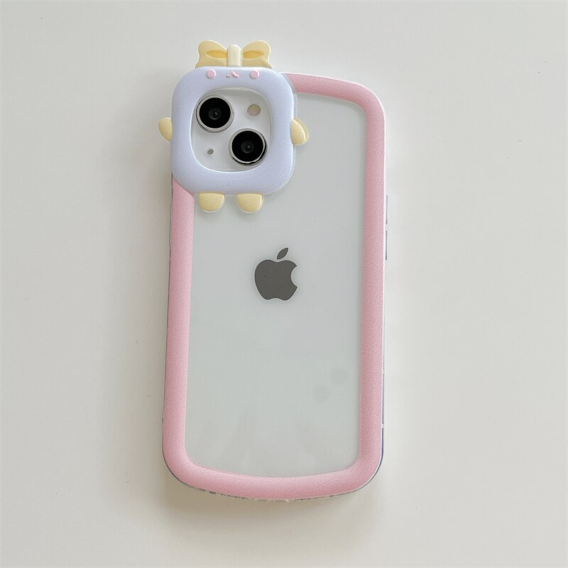 Lovely Cartoon Transparent Phone Case For iPhone 12 11 13 Pro Max XR XS Max X Cute Camera Protection Clear TPU Soft Bumper Cover