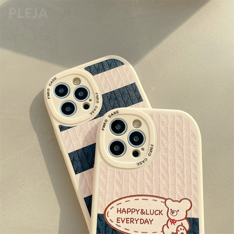 Yickyue Cute Cartoon Leather Sweater Knitting Pattern Phone Case For iPhone 12 13 14 Pro Max X XR XS 11 Pro Max 7 8 plus Silicone Covers