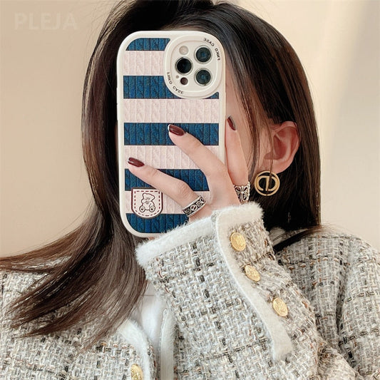 Yickyue Cute Cartoon Leather Sweater Knitting Pattern Phone Case For iPhone 12 13 14 Pro Max X XR XS 11 Pro Max 7 8 plus Silicone Covers