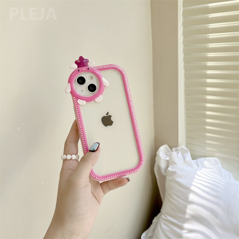 Yickyue Cute Lovely Cartoon Lens Transparent Phone Case For iPhone 13 Pro Max Coque Funny Clear Protector Cover For iphone 12 11 pro max
