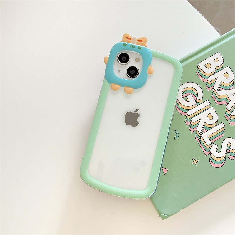 Lovely Cartoon Transparent Phone Case For iPhone 12 11 13 Pro Max XR XS Max X Cute Camera Protection Clear TPU Soft Bumper Cover