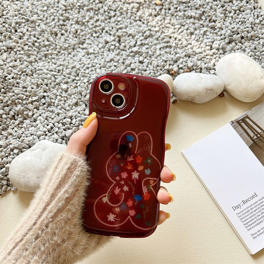 Yickyue Air Bag Shockproof Capa Phone Case For apple iPhone 14 Plus 11 12 13 Pro Max Soft Cover Cute Cartoon Rabbit Flowers Red Shell