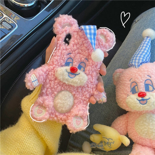 Cartoon 3D Lovely Bear Plush Phone Case For iPhone 12 11 Pro Max XR XS X Soft Cute Shockproof Warm Plush Christmas Cover Gift