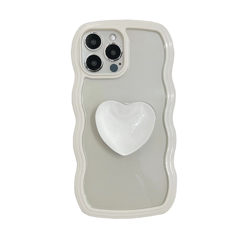 Japan Dream Crystal Love Heart Stand Phone Case For iPhone 13 12 11 Pro XS Max X XR Candy Cute Clear Soft Silicone Back Cover
