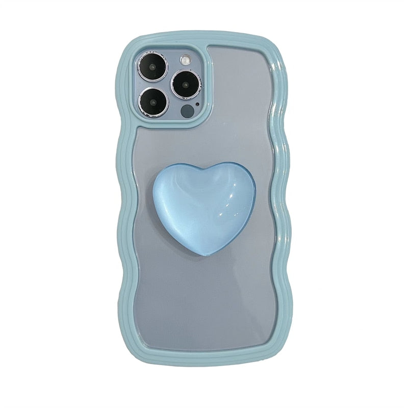 Japan Dream Crystal Love Heart Stand Phone Case For iPhone 13 12 11 Pro XS Max X XR Candy Cute Clear Soft Silicone Back Cover