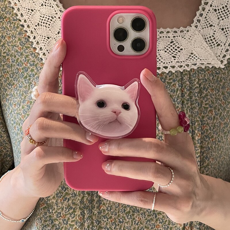 Lovely 3D Cat Holder Stand Soft Matte Phone Case For iPhone 13 11 12 Pro Max MiNi XR X XS Max 7 8 Plus SE 2020 3 Pink Back Cover