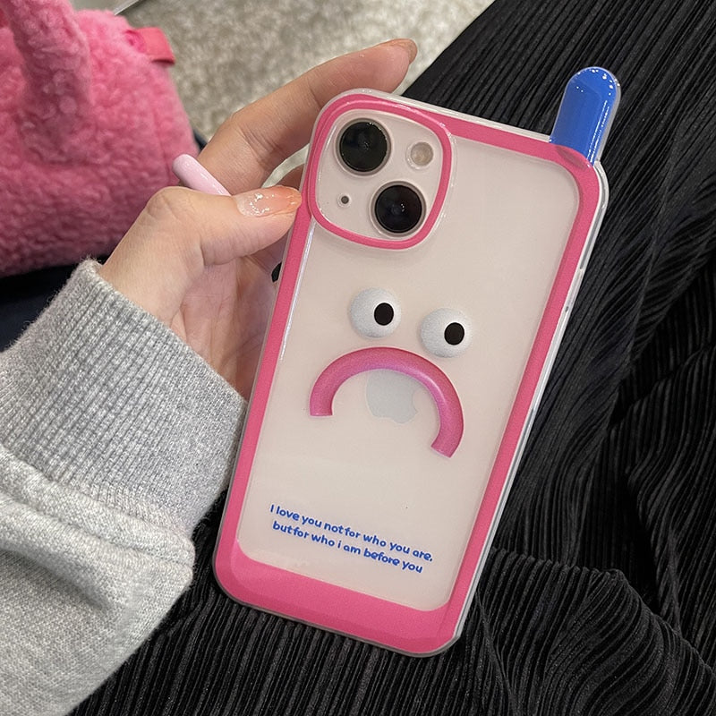 Korean Funny Vintage Sad Smile Face Phone Case For iphone 12 11 13 Pro Max X Xs Max XR 2022 Retro Clear Cover Friend Couple Gift