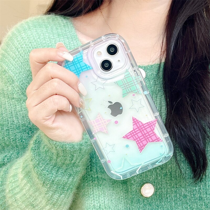 Yickyue Gasbag Shockproof Phone Case For apple iPhone 14 Plus 11 12 13 Pro Max 14promax Soft Cover Cute Girly Stars Full Protection Capa