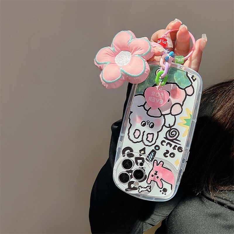 Yickyue Flower Pendant Air Bag Shockproof Phone Case For apple iPhone 14 Plus 11 12 13 Pro Max Soft Cover Cute Cartoon Pig Capa Keychain