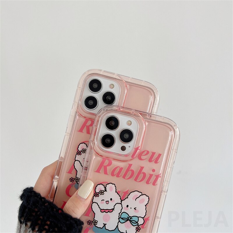 Yickyue Gasbag Shockproof Phone Case For apple iPhone 14 Plus 11 12 13 Pro Max 14promax Soft Cover Girly Cute Cartoon Rabbit Pink Capa