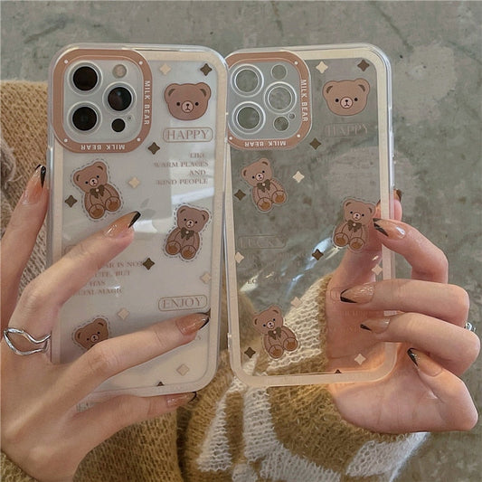 Yickyue For iPhone 11 Case Retro Chocolate Bear Phone Case For iPhone 13 12 11 14 Pro Max Xs Max XR X Lens Protection Cute Silicon Cover