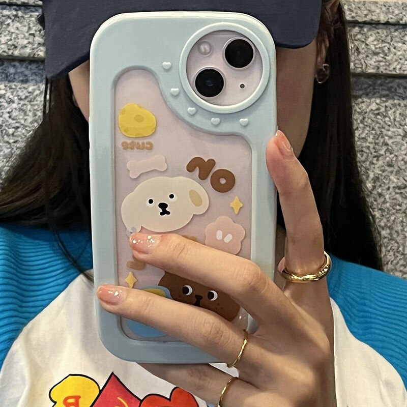 Luxury Cute Animal Cartoon Bear Clear Soft Phone Cases For iPhone 13 12 11 Pro Max X XS Max XR Lovely love lens Frame Cover Gift