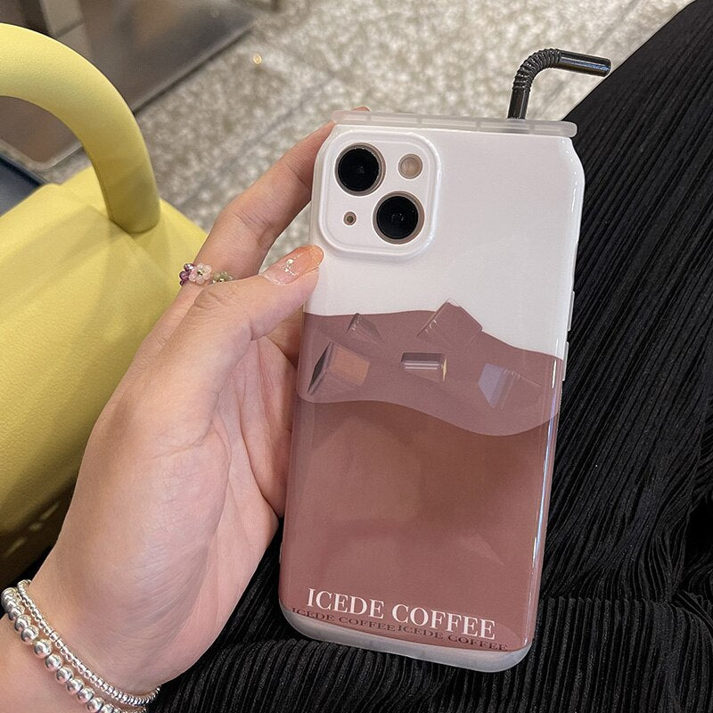 Korea Cute 3D Coffee Drink Phone Case For iPhone 13 12 11 Pro Max Funny Simulation Cans Protection Shell Spft Cover Friend Gift