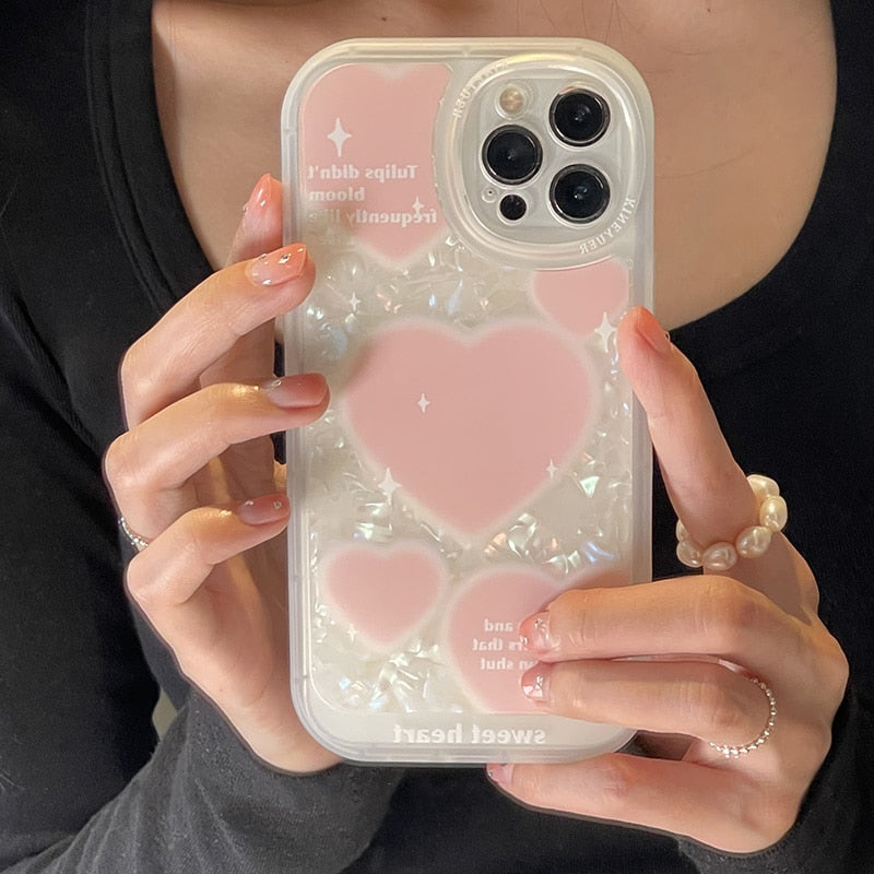 Luxury Marble Dream Shell Pattern Phone Case For iPhone 13 12 11 Pro XS Max XR X 7 8 Plus Love Heart Soft Silicone Glitter Cover