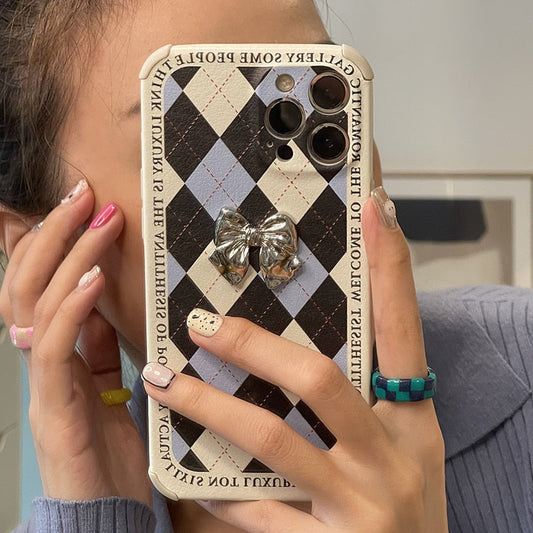 Korean Plating Bow Knot Protective Anti-fall Phone Case For iPhone 13 12 11 Pro Max XS MAX XR X 8 7 Plus Soft Leather Cover Gift