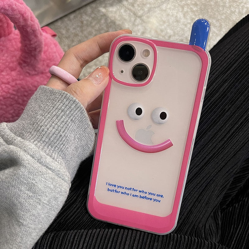 Korean Funny Vintage Sad Smile Face Phone Case For iphone 12 11 13 Pro Max X Xs Max XR 2022 Retro Clear Cover Friend Couple Gift
